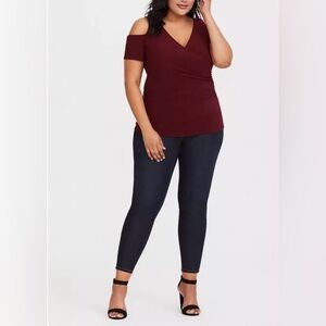 Torrid Burgundy Cold Shoulder Front Ruched Top